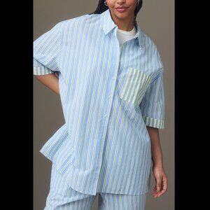 Anthropologie Womens Short-Sleeve Buttondown Striped Casual Top Small NWT